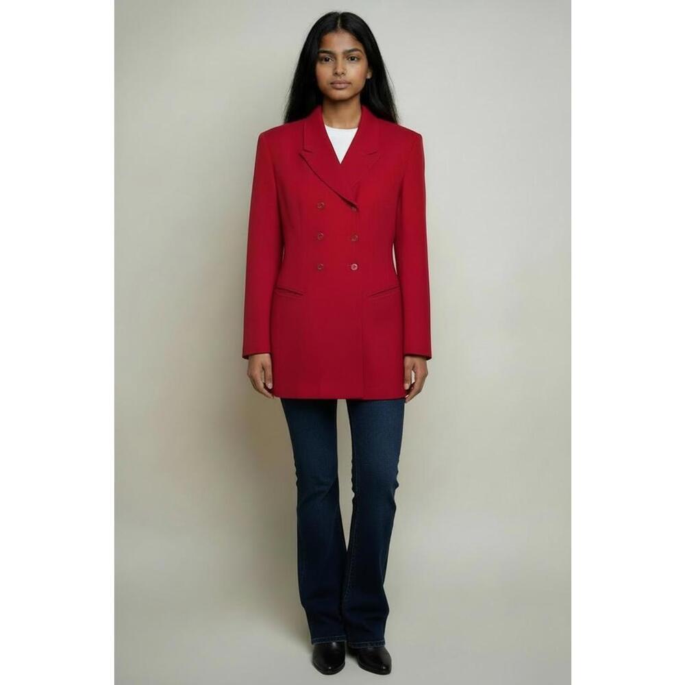 Pret A Porter Petite Red Wool Double Breasted Blazer, Size 4P